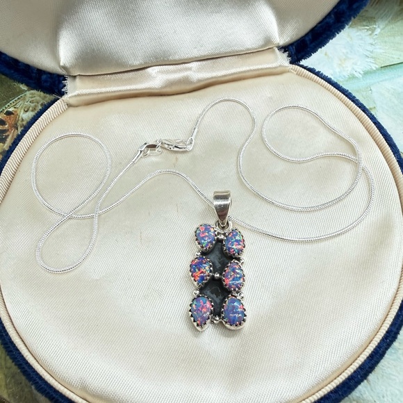 Vintage Opal Sterling Silver Necklace